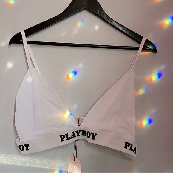 NWT Playboy White and Black Triangle Bra Bralette - Picture 1 of 3